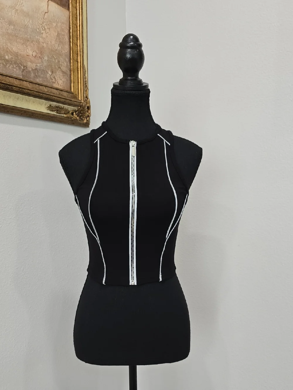 Manière De Voir (MDV) Black Reflective Piped Racer Crop Top UK 8 (US 4) - Picture 6 of 13